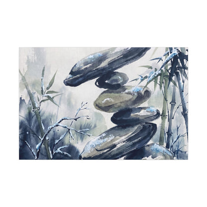 Zen River Stones in Moonlight | Sumi E Canvas Art Art Print