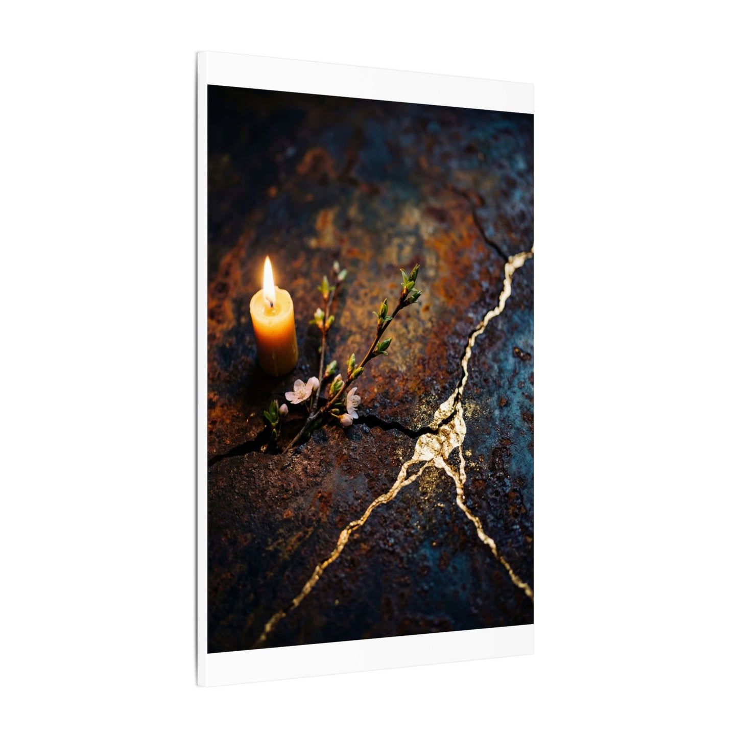 Kintsugi Rust Patina in Candlelight | Gold Repair Canvas Art