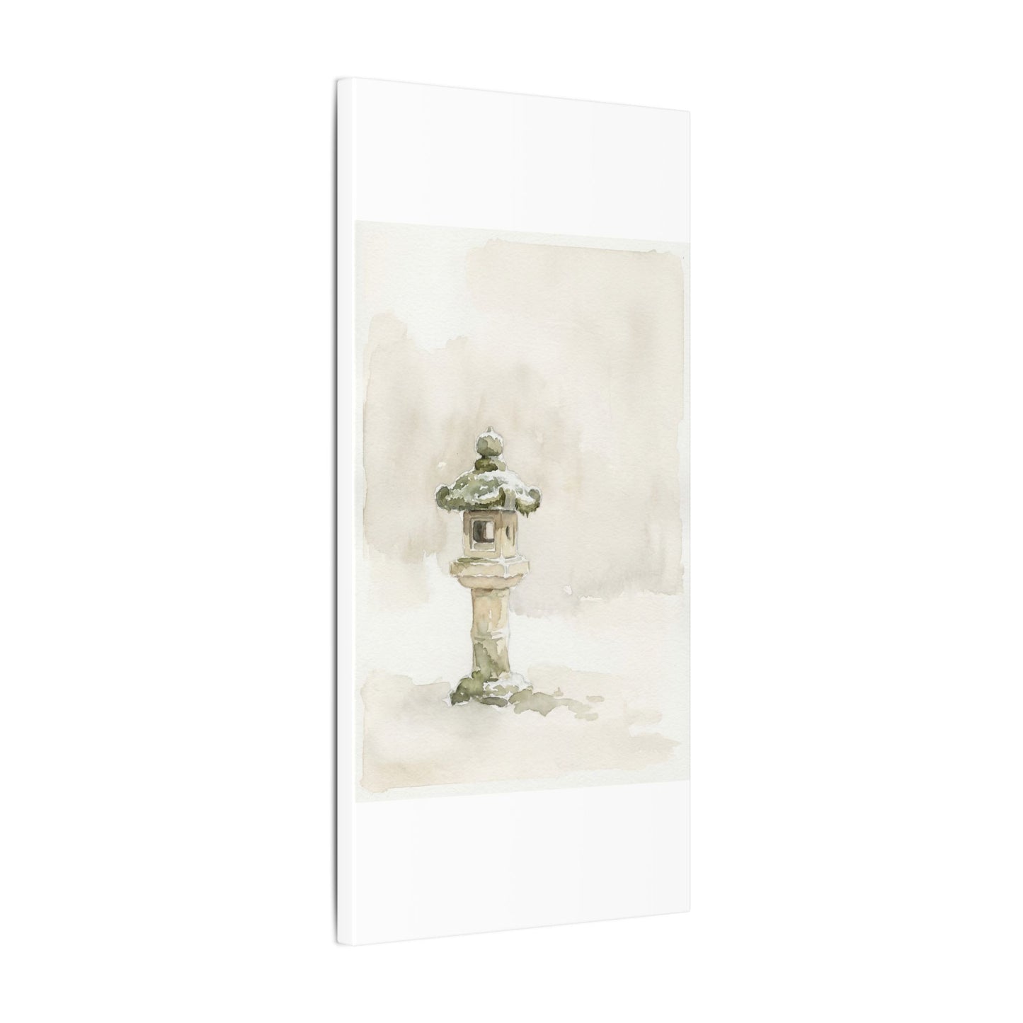 Stone Lantern Winter Canvas Art | Japandi Earthy Design
