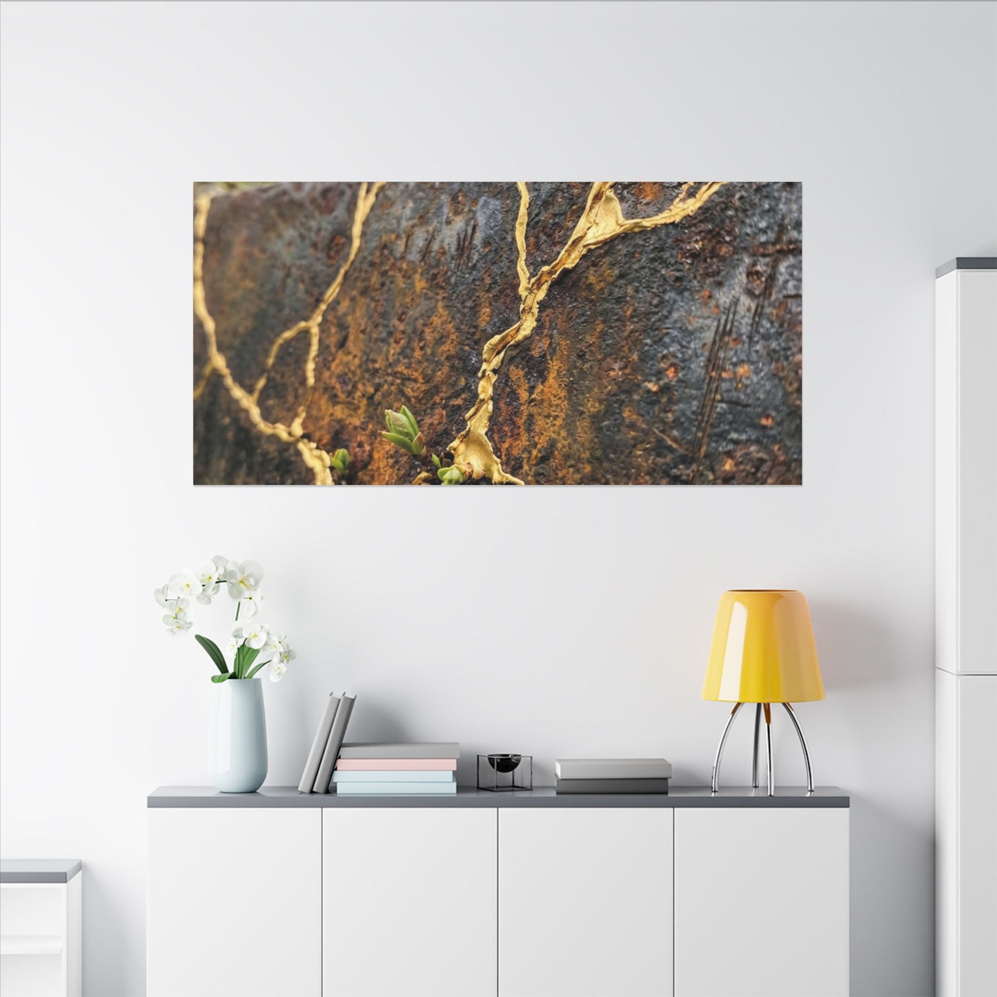 Mono No Aware Rust Patina Canvas Art - Kintsugi Gold Repair
