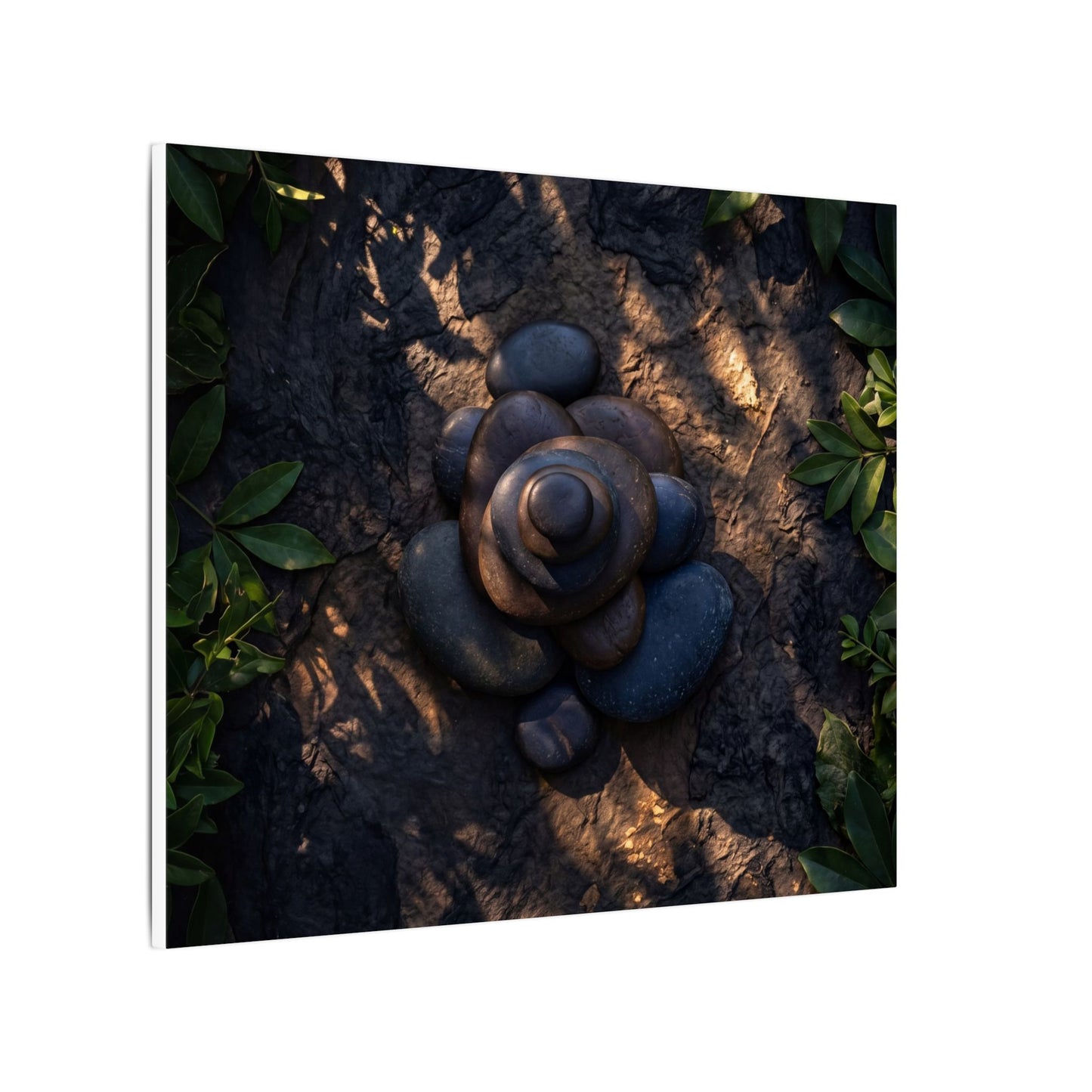 Ma River Stones Canvas Art - Dark Japandi Dark Texture