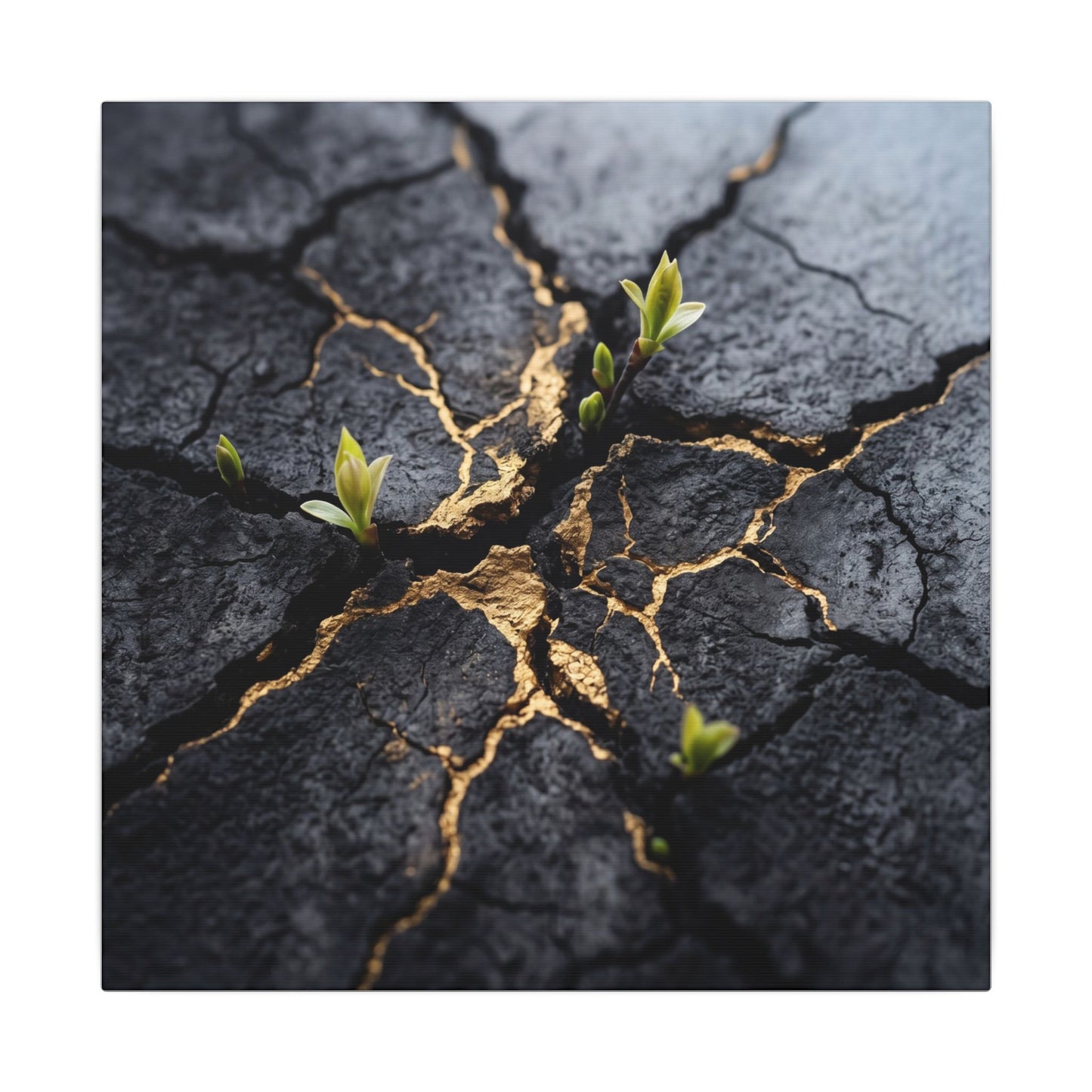 Ma Cracked Earth Canvas Art - Dark Japandi Charcoal Ink