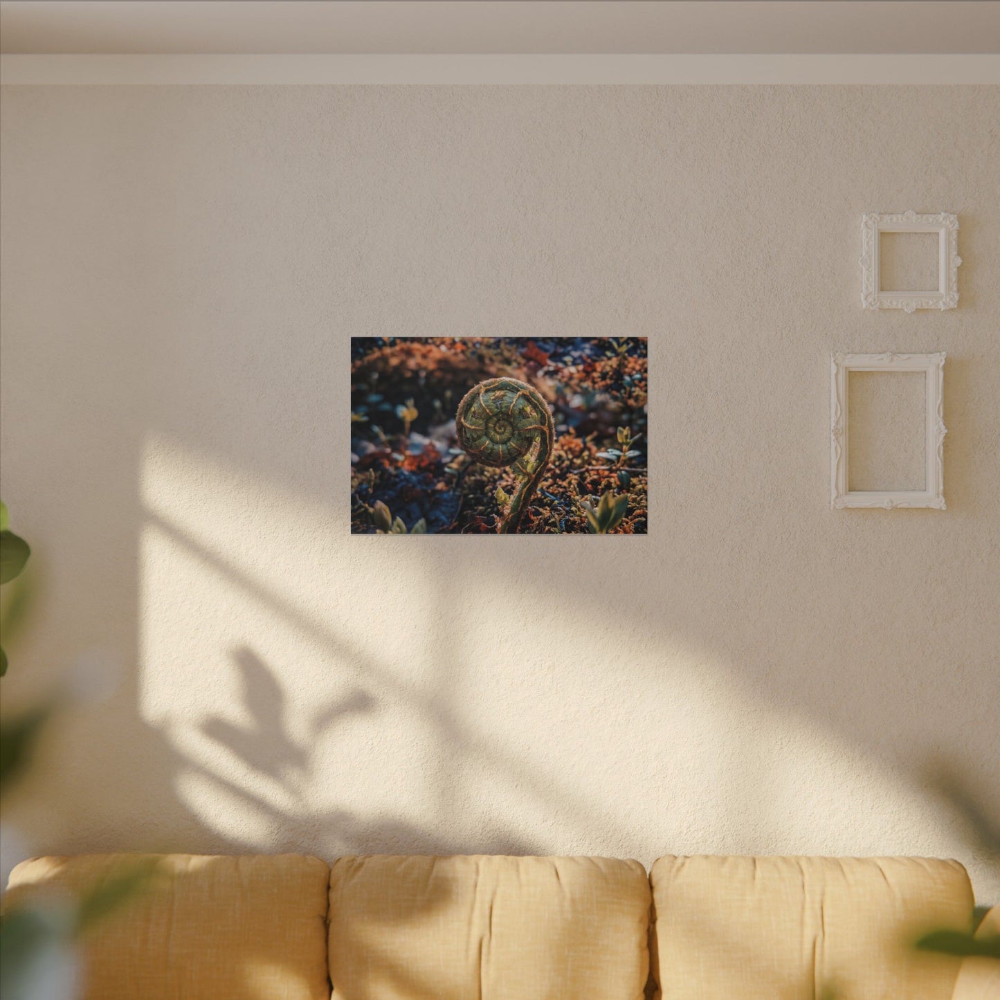Kintsugi Fern Unfurling in Dappled | Gold Vein Canvas Art