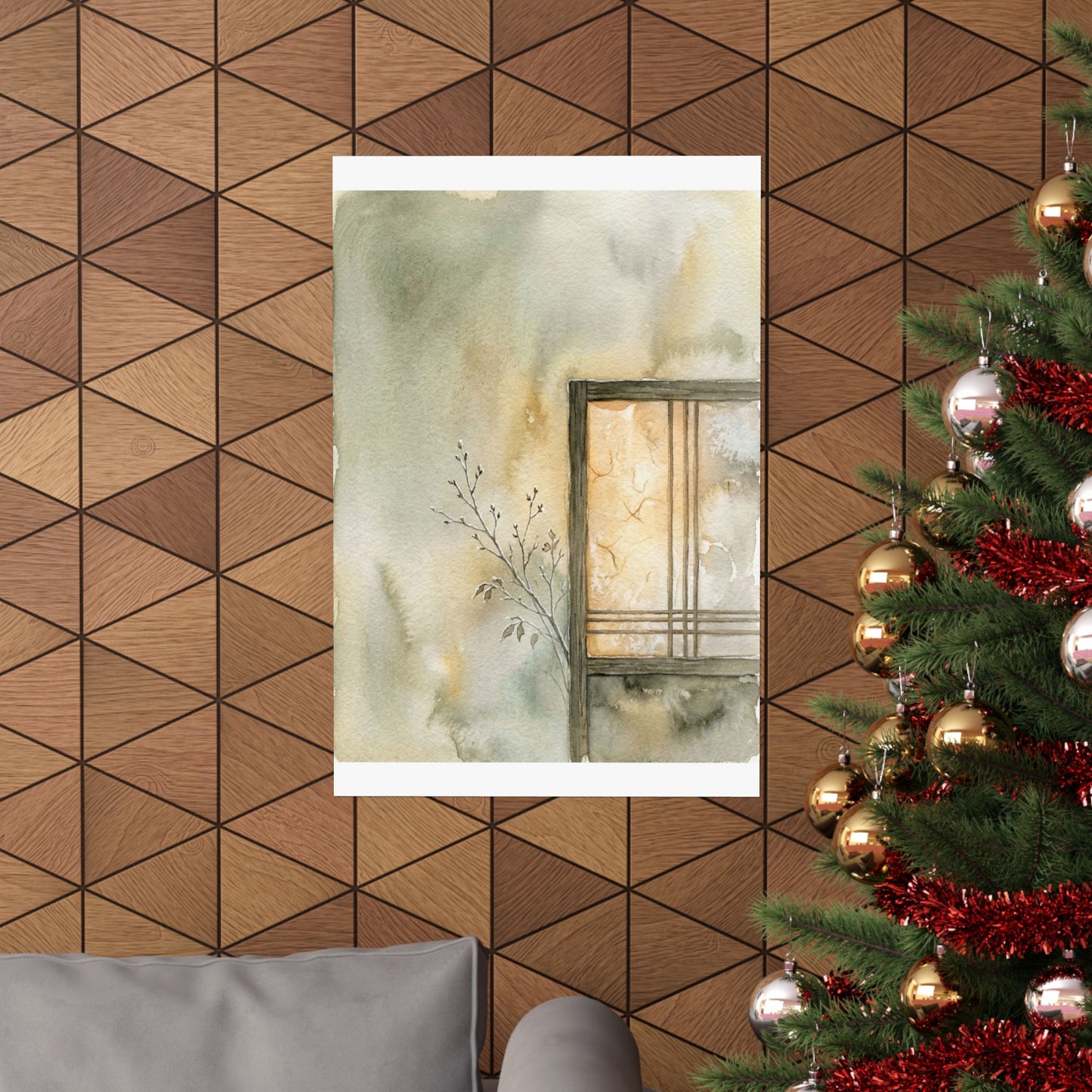 Shoji Screen Winter Wall Art Print | Japandi Earthy Design