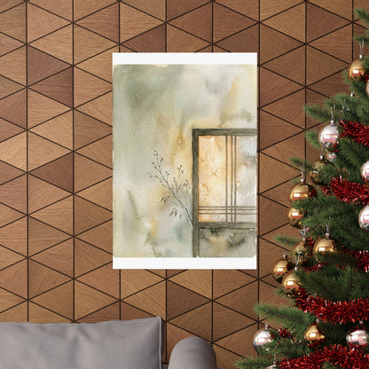 Shoji Screen Winter Wall Art Print | Japandi Earthy Design