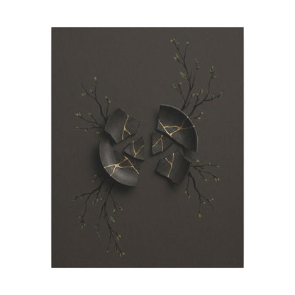 Sophisticated Broken Pottery Canvas Art - Charcoal Ink Dark Japandi