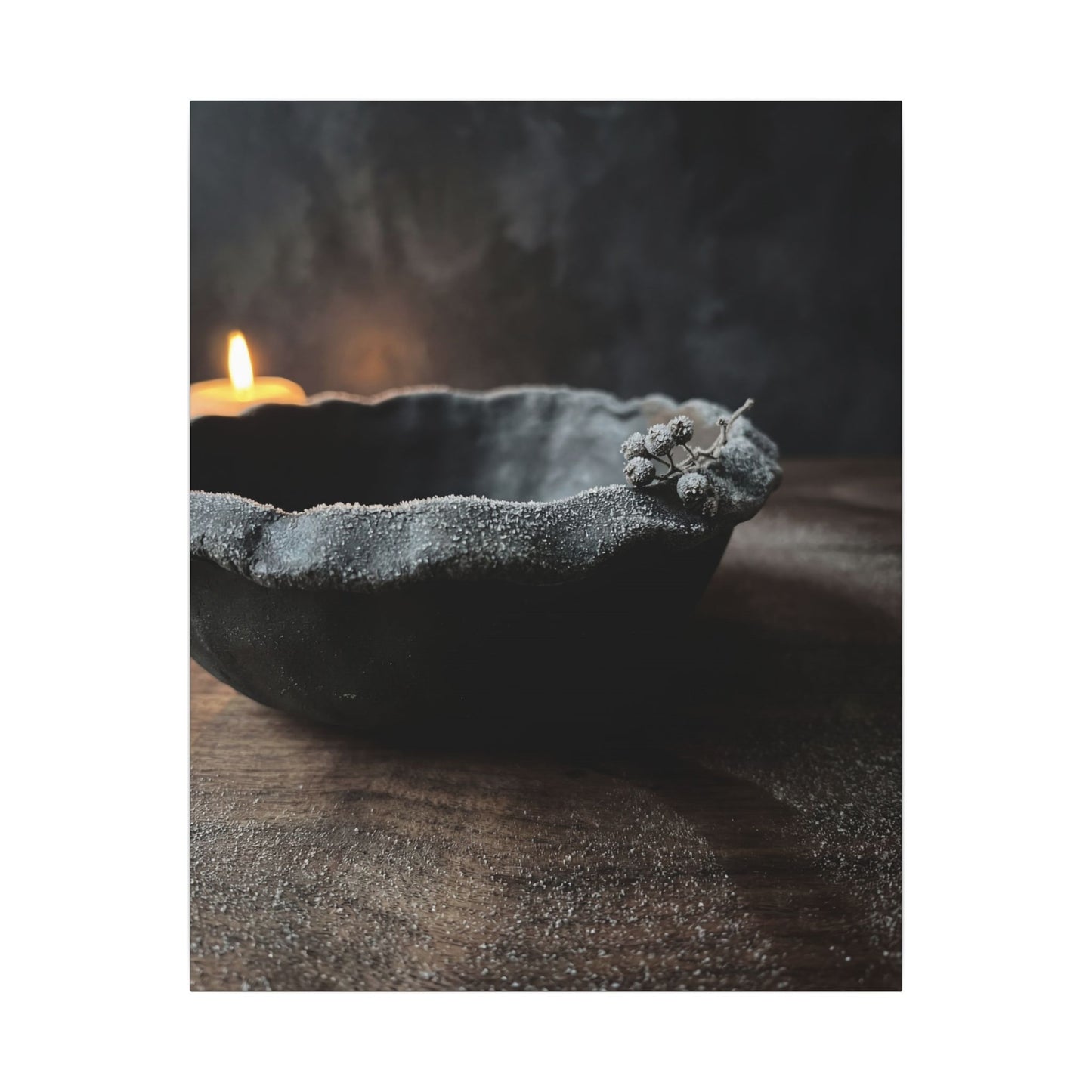 Ceramic Bowl Canvas Art | Winter Dark Japandi Shadow Zen Art