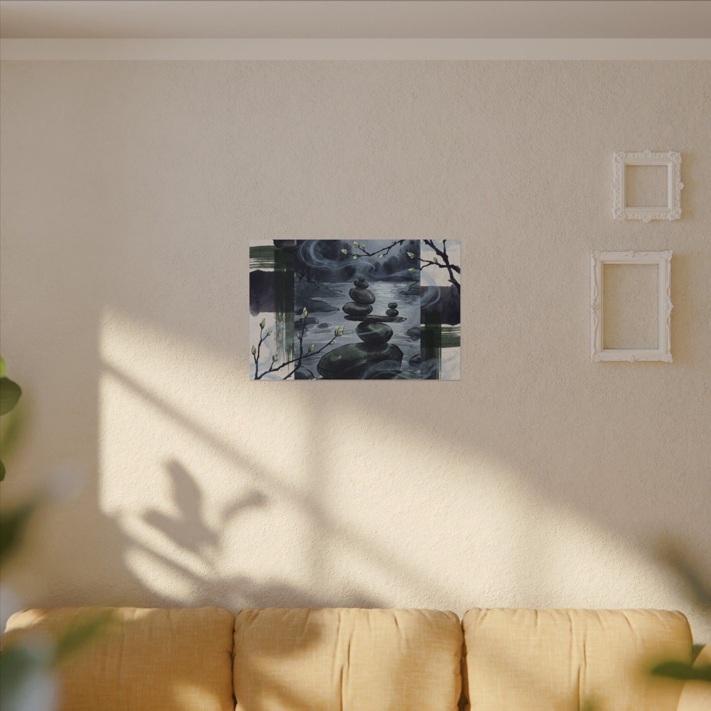 Moonlight River Stones Canvas Art - Zen Shibui