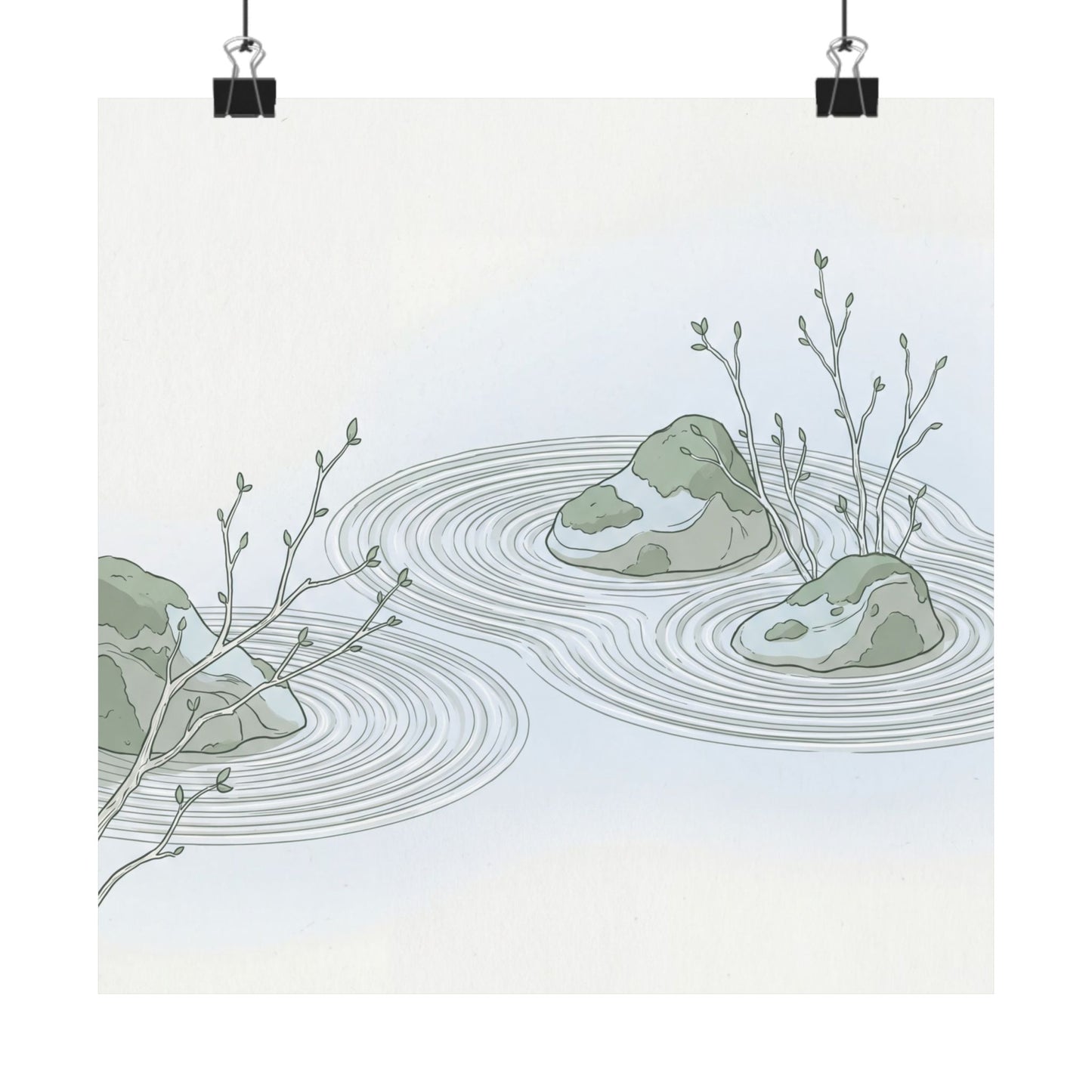 Spring Rock Garden Minimal Line Wall Art Print | Elegant Decor