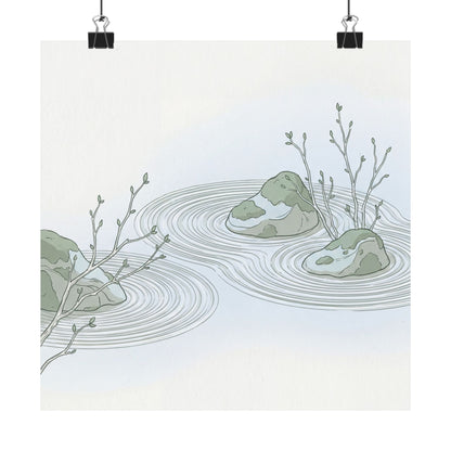 Spring Rock Garden Minimal Line Wall Art Print | Elegant Decor