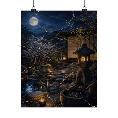 Spring Moonlit Garden Gold Vein Wall Art Print | Resilient Decor