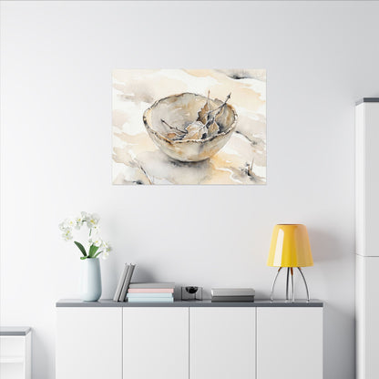 Ceramic Bowl Canvas Art | Winter Japandi Watercolor Art