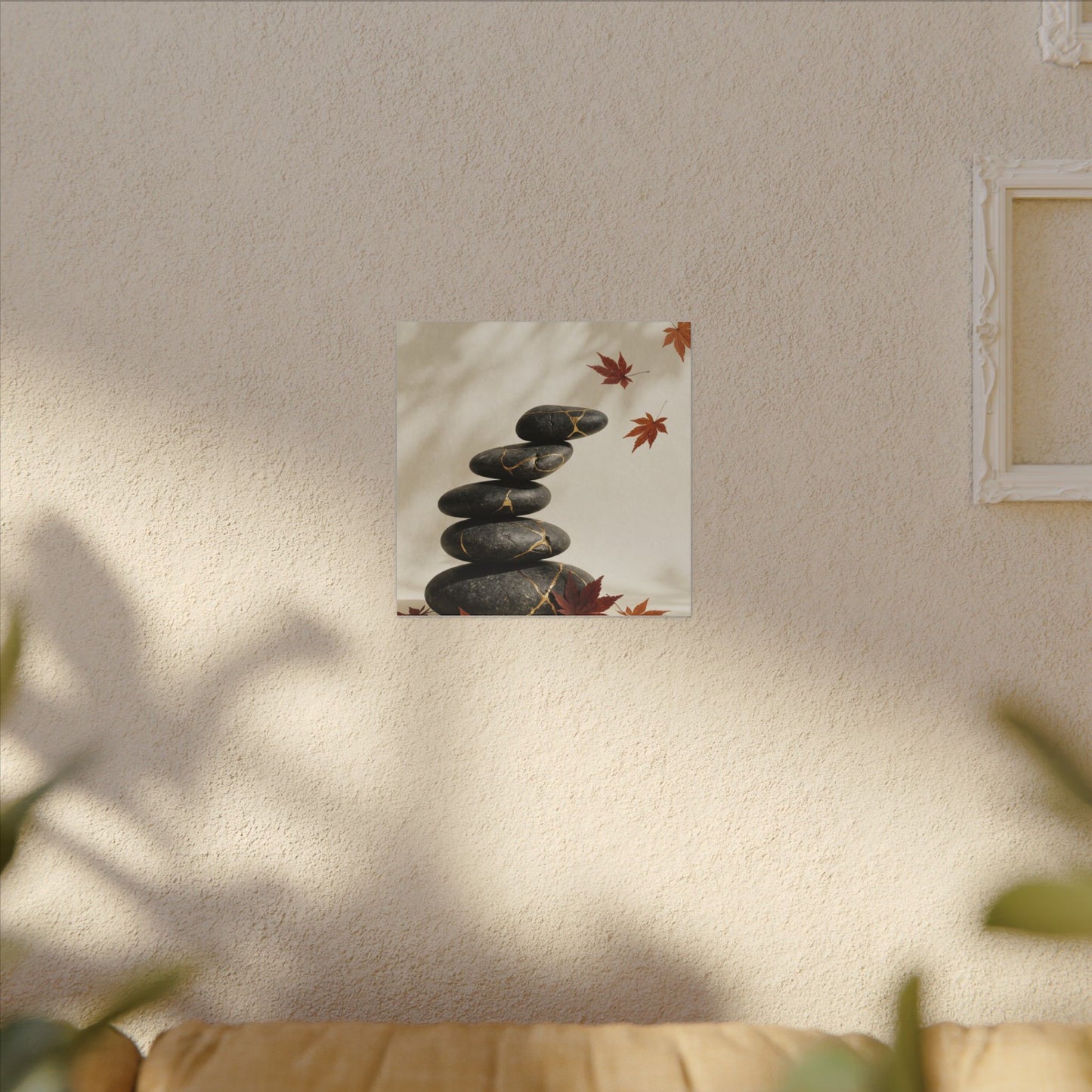 Kintsugi River Stones in Dappled | Crackle Gold Canvas Art