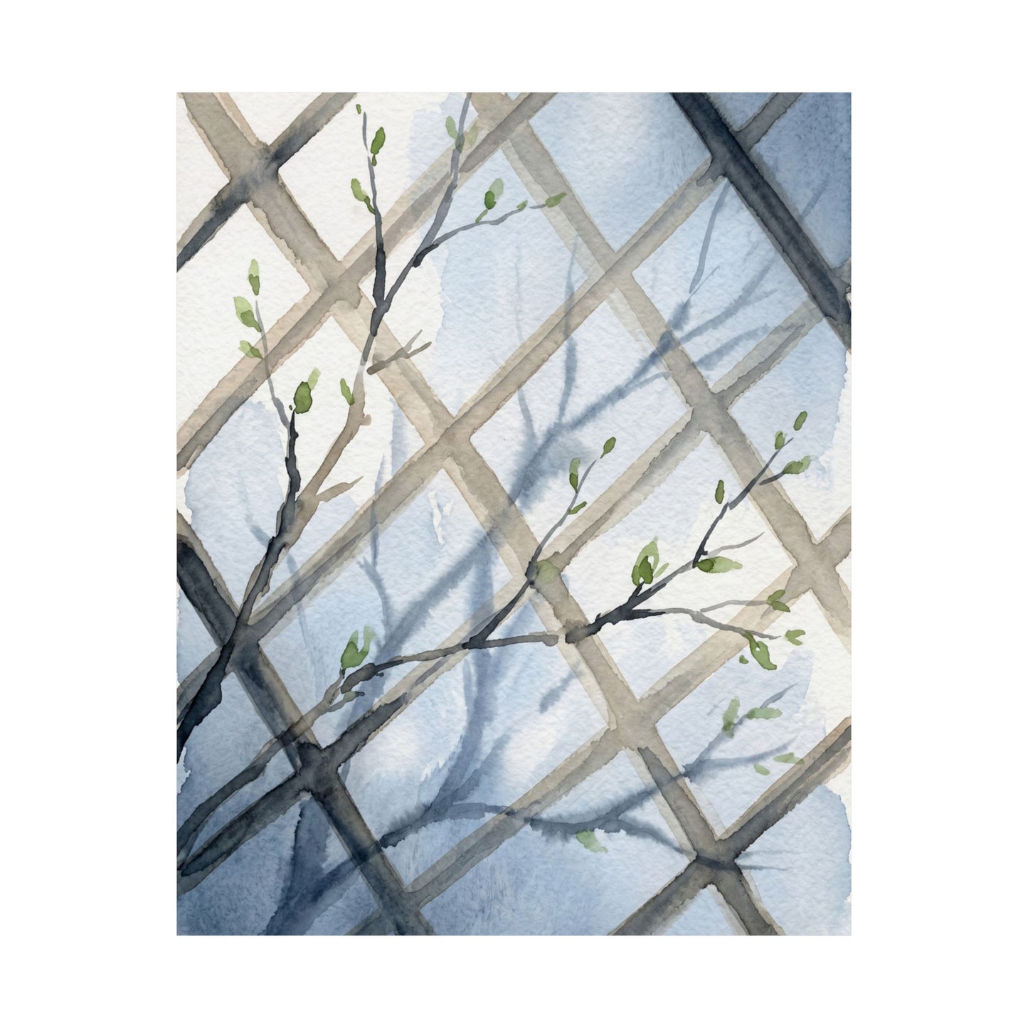 Japandi Shoji Screen in Moonlight | Watercolor Wall Art Print