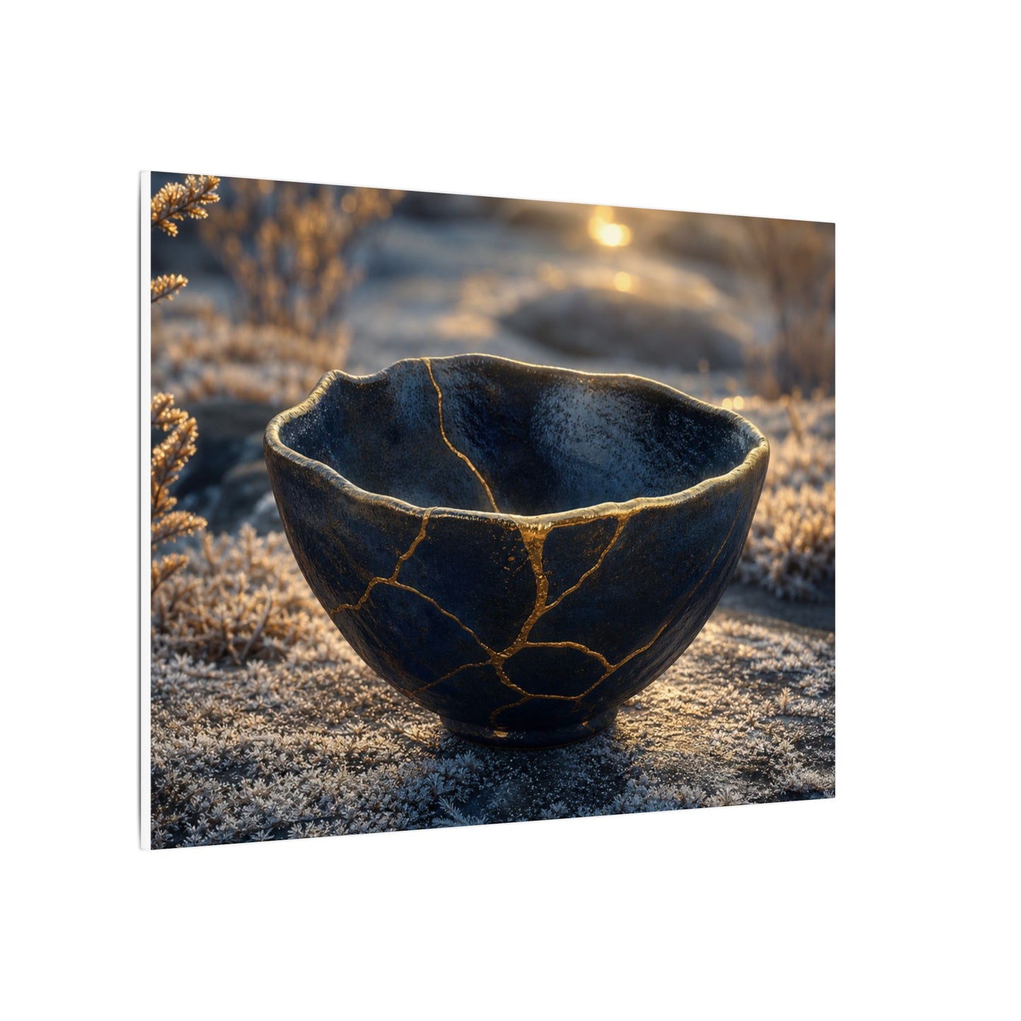 Ceramic Bowl Canvas Art | Winter Kintsugi Gold Repair Art