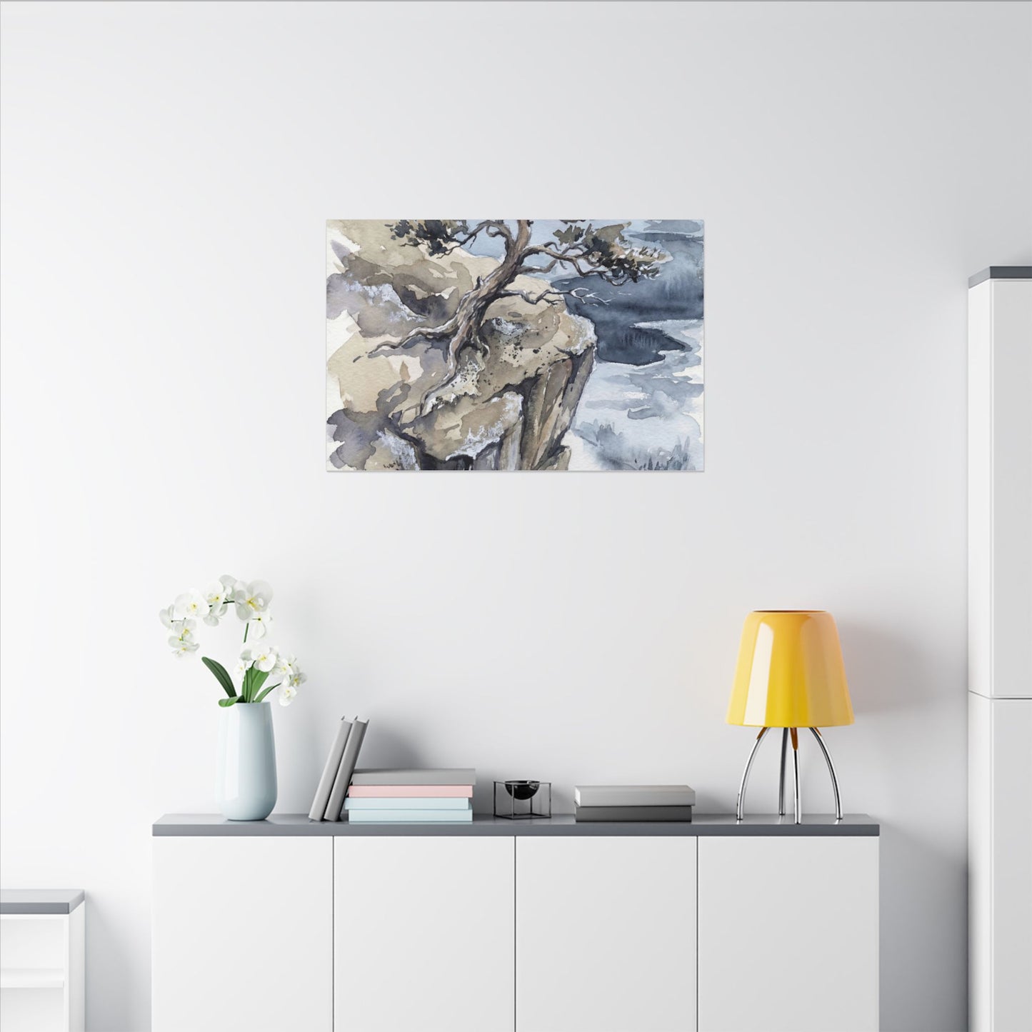 Pine Tree Canvas Art | Winter Japandi Watercolor Art