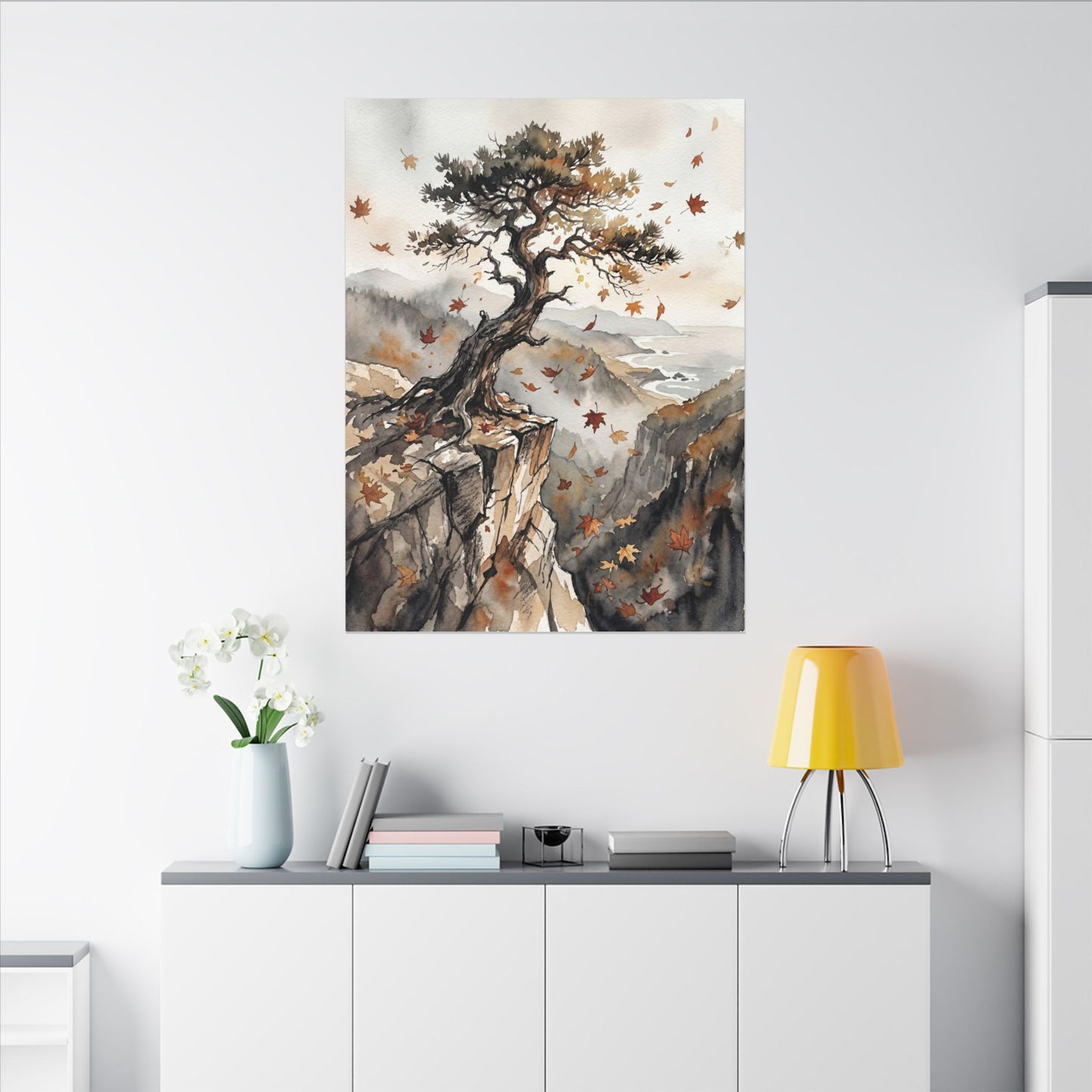 Autumn Pine Tree Watercolor Canvas Art | Warm Decor