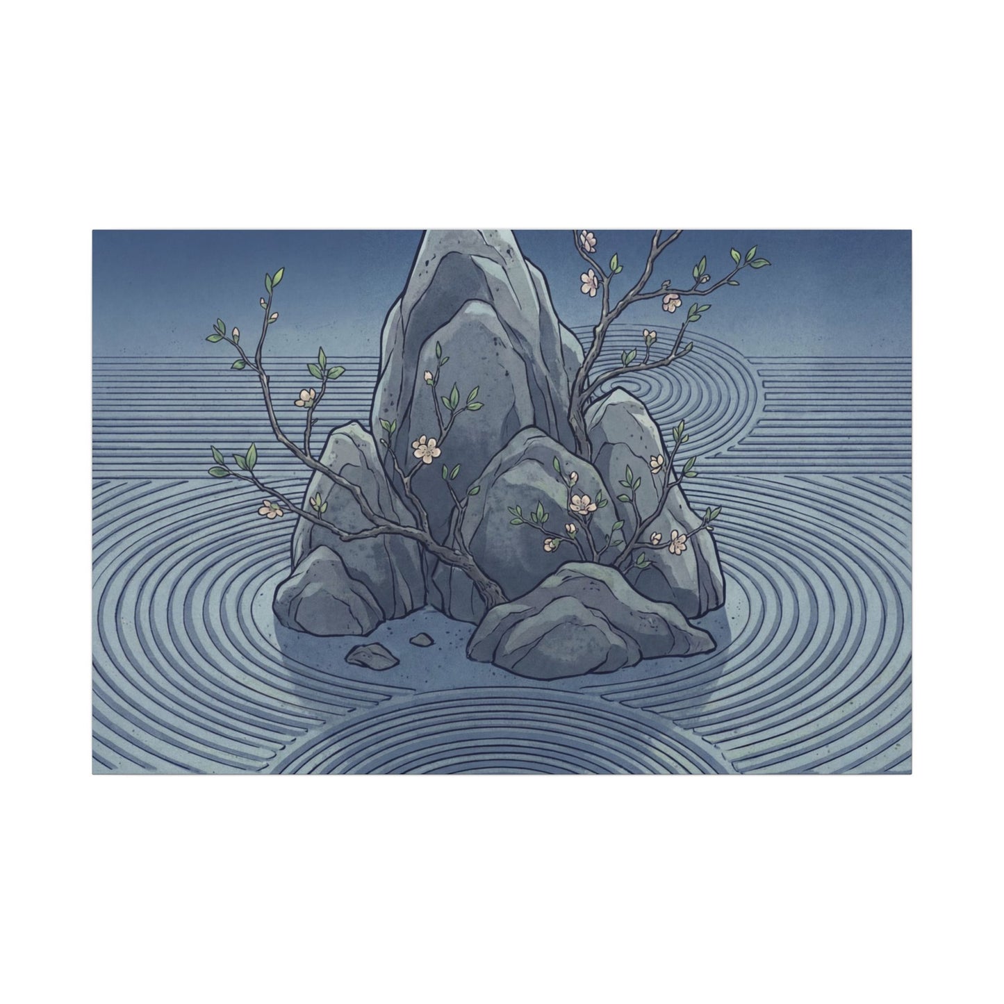 Spring Rock Garden Ukiyo E Inspired Canvas Art | Tranquil Decor Art Print