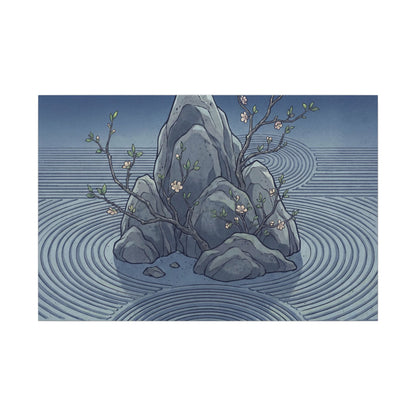 Spring Rock Garden Ukiyo E Inspired Canvas Art | Tranquil Decor Art Print