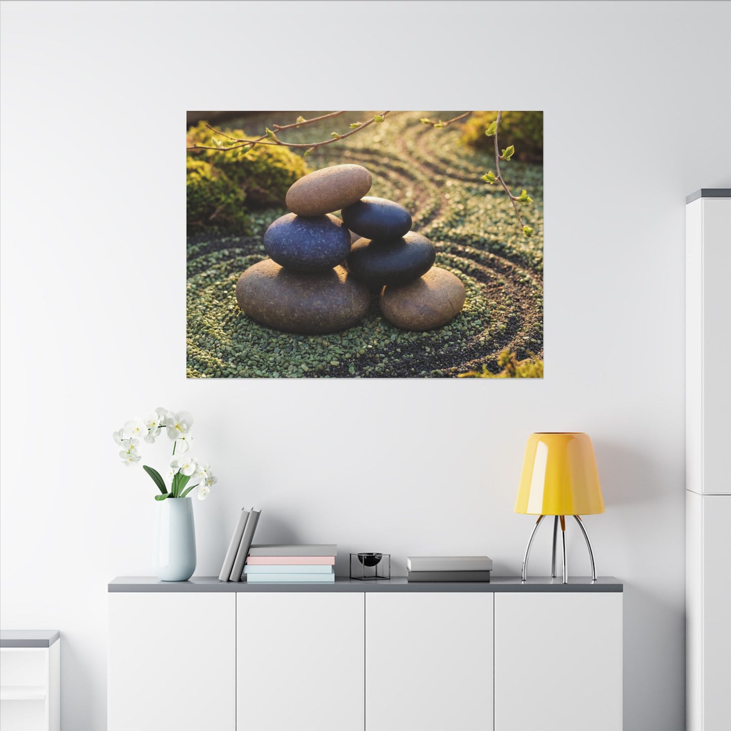 Zen River Stones in Golden Hour | Karesansui Canvas Art
