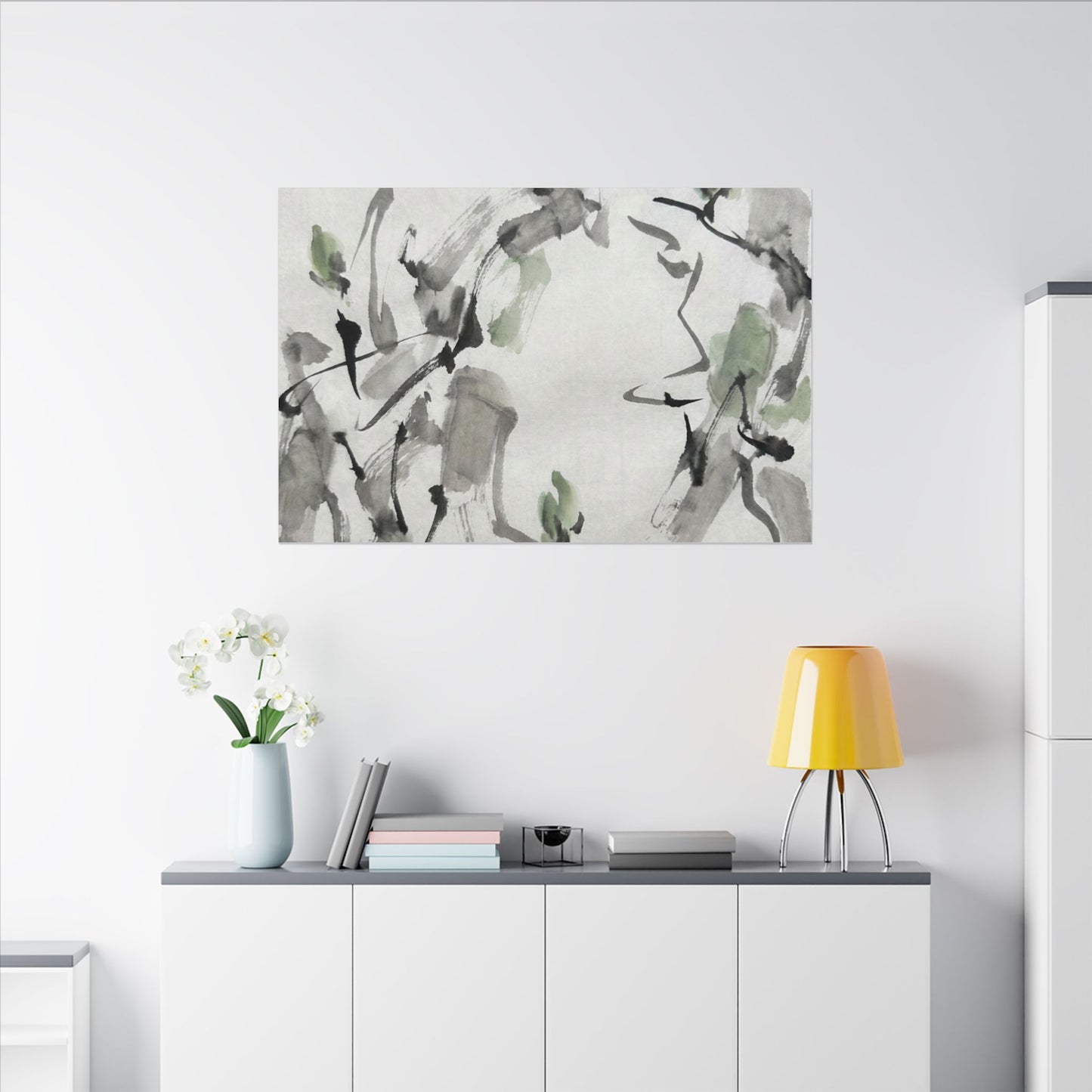 Zen Ink Brushstroke in Overcast | Sumi E Canvas Art
