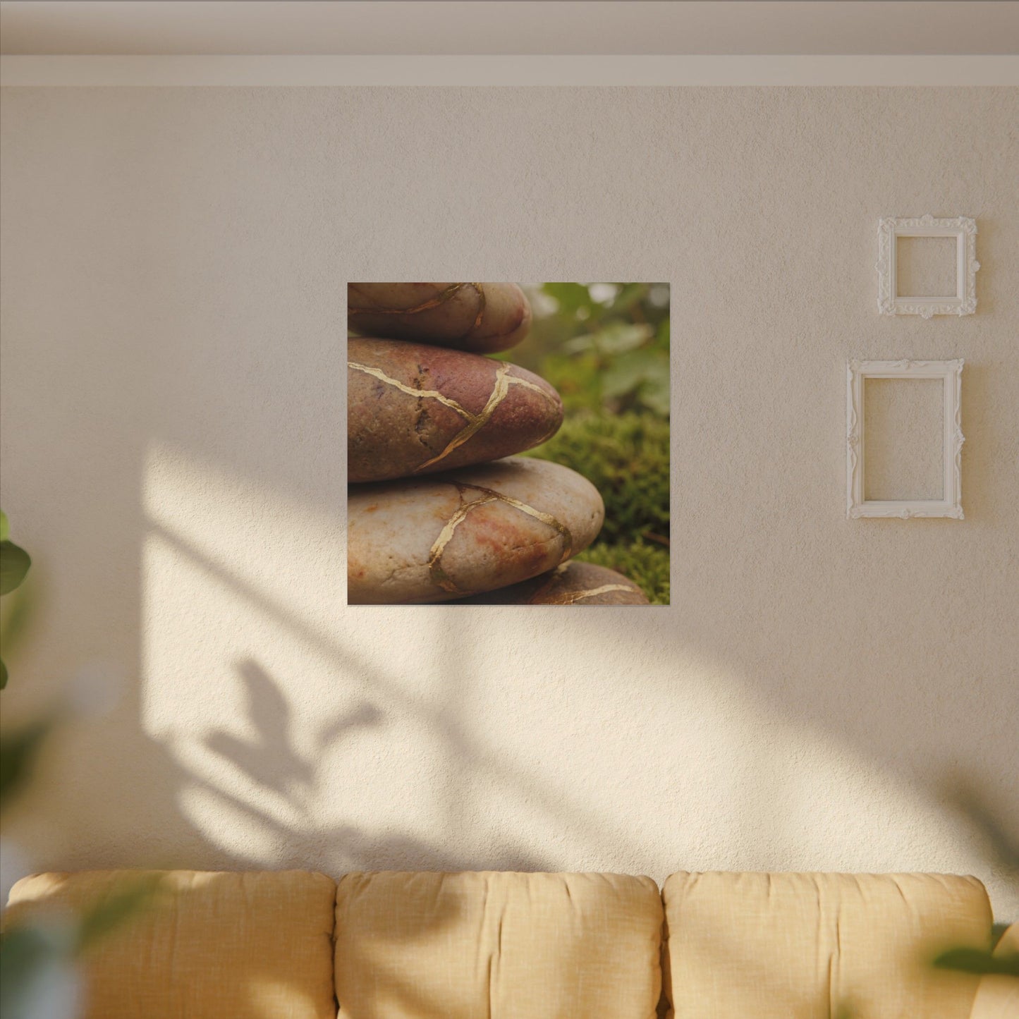 River Stones Summer Canvas Art | Kintsugi Healing Design