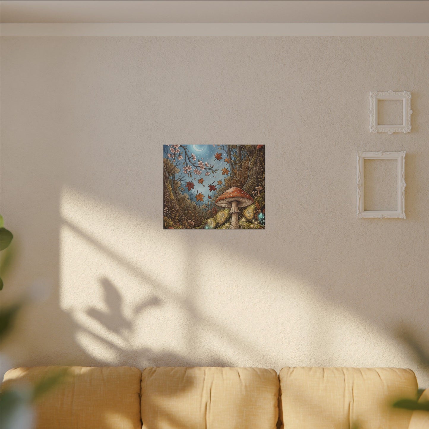 Autumn Cherry Blossom Mushroom Illustration Canvas Art | Enchanting Decor
