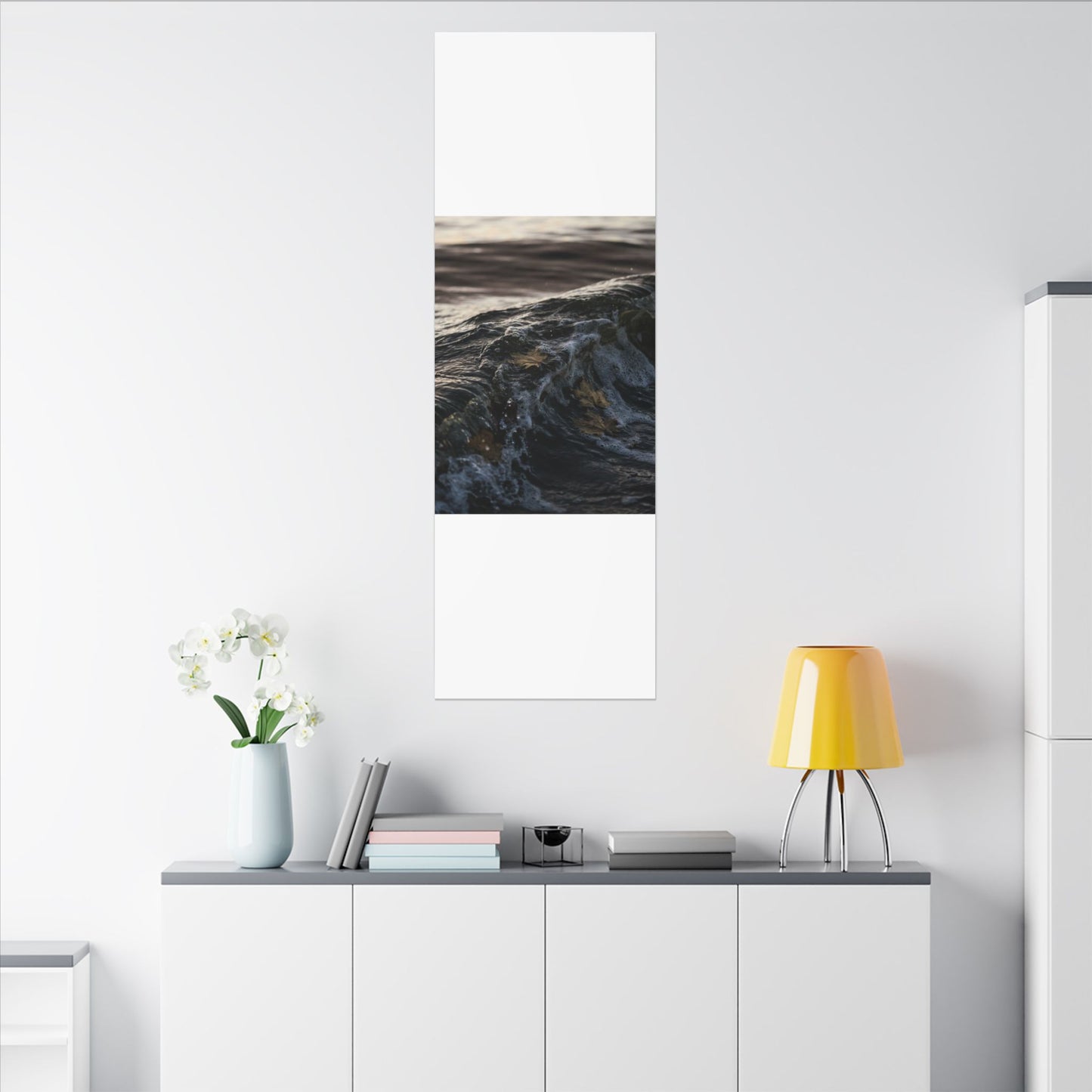 Dark Japandi Ocean Wave in Dawn | Moody Minimal Canvas Art