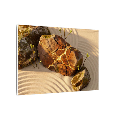Kanso Rock Garden Canvas Art - Kintsugi Crackle Gold