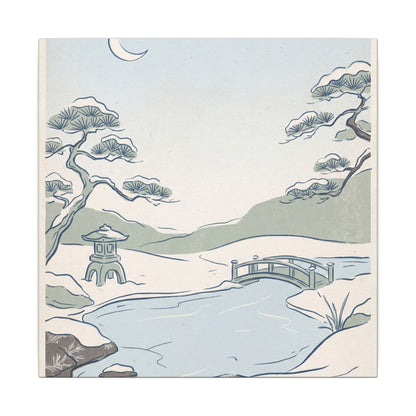Japandi Moonlit Garden in Moonlight | Minimal Line Canvas Art