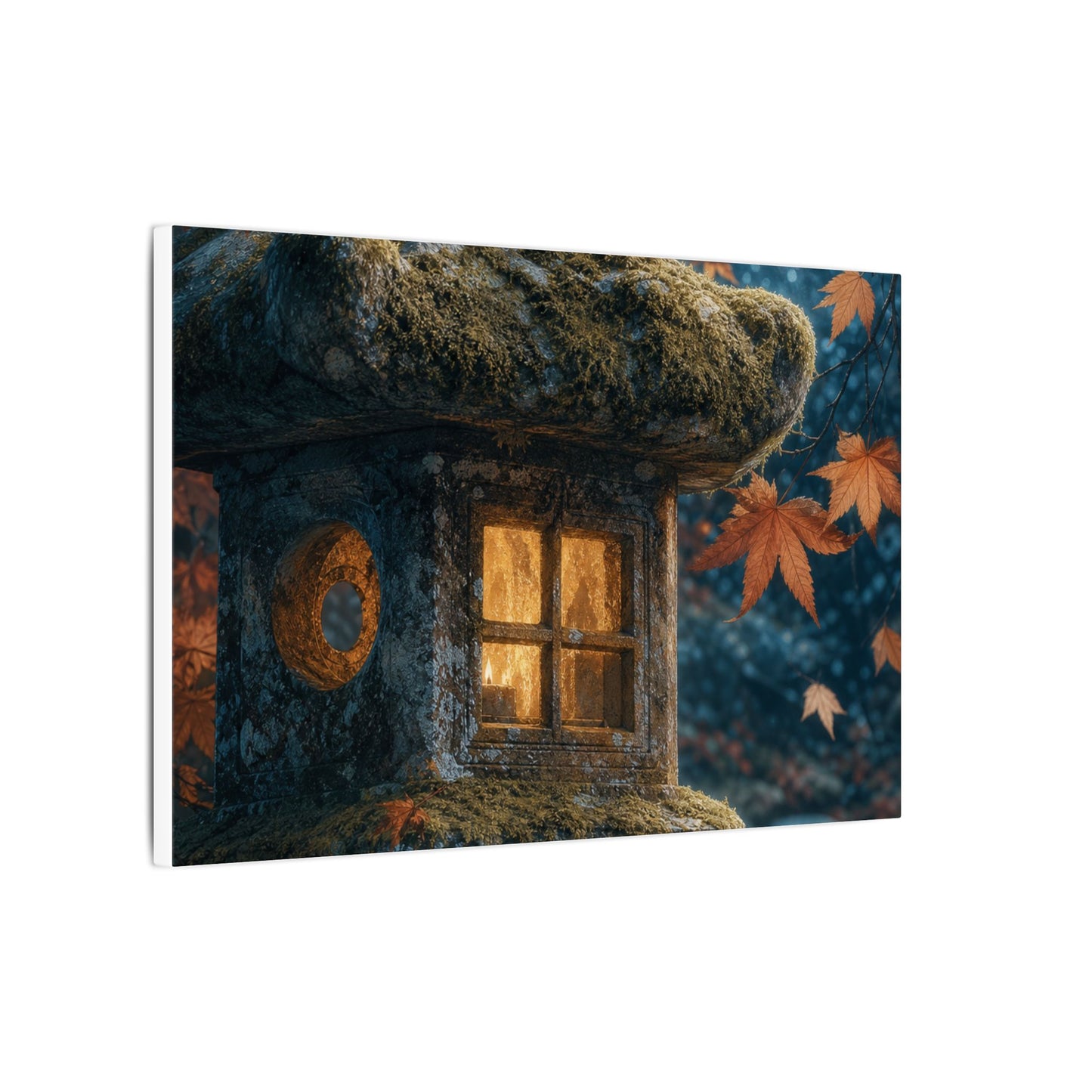 Autumn Stone Lantern Forest Whimsy Canvas Art | Earthy Decor