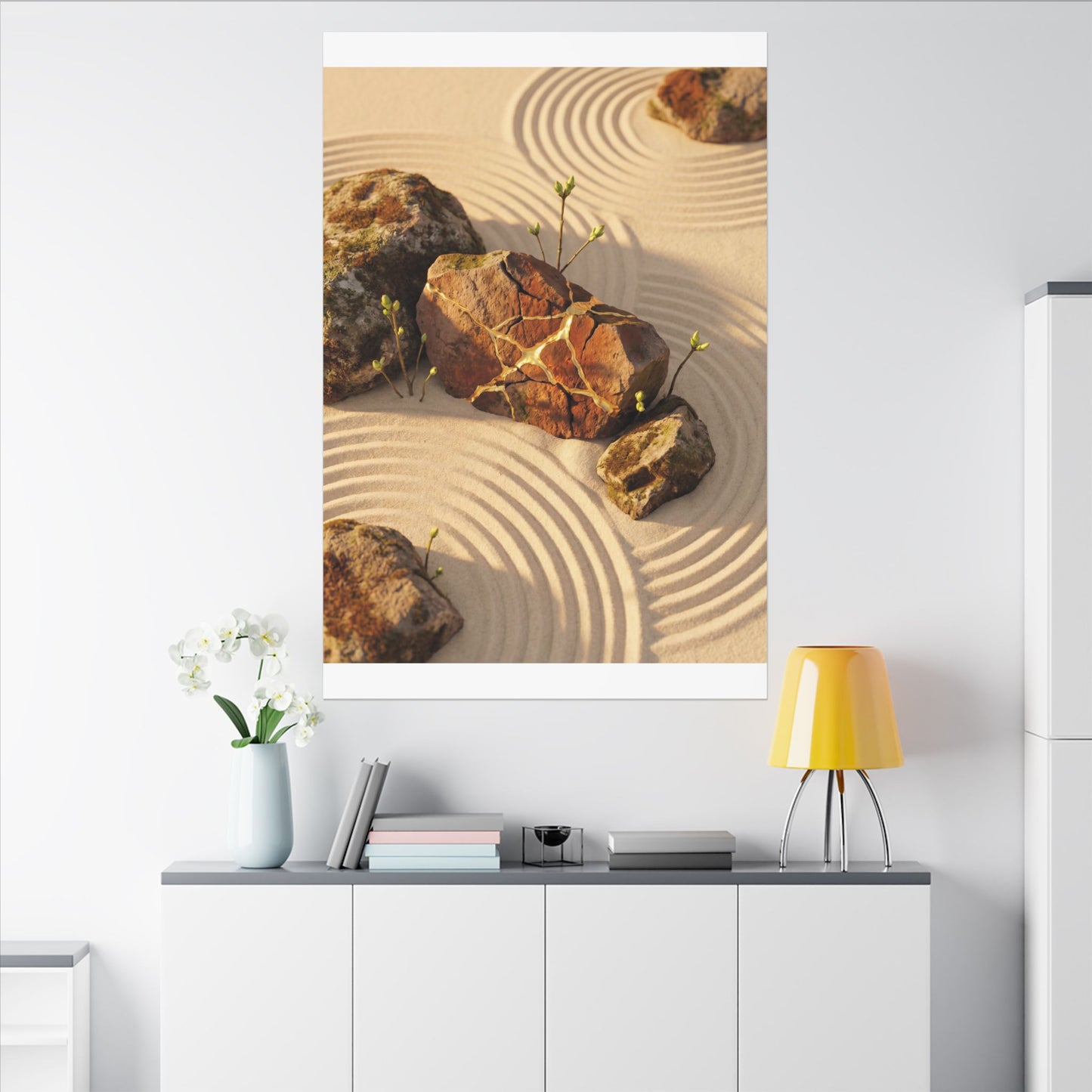 Kanso Rock Garden Canvas Art - Kintsugi Crackle Gold