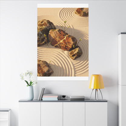 Kanso Rock Garden Canvas Art - Kintsugi Crackle Gold
