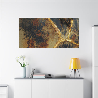 Datsuzoku Rust Patina Canvas Art - Kintsugi Crackle Gold