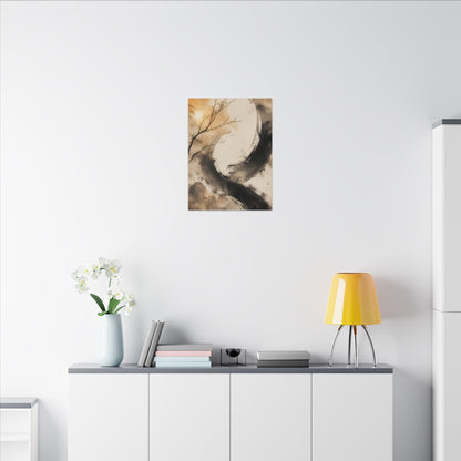 Japandi Ink Brushstroke in Golden Hour | Watercolor Canvas Art