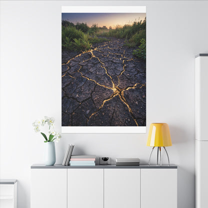 Cracked Earth Canvas Art | Summer Kintsugi Crackle Gold Art