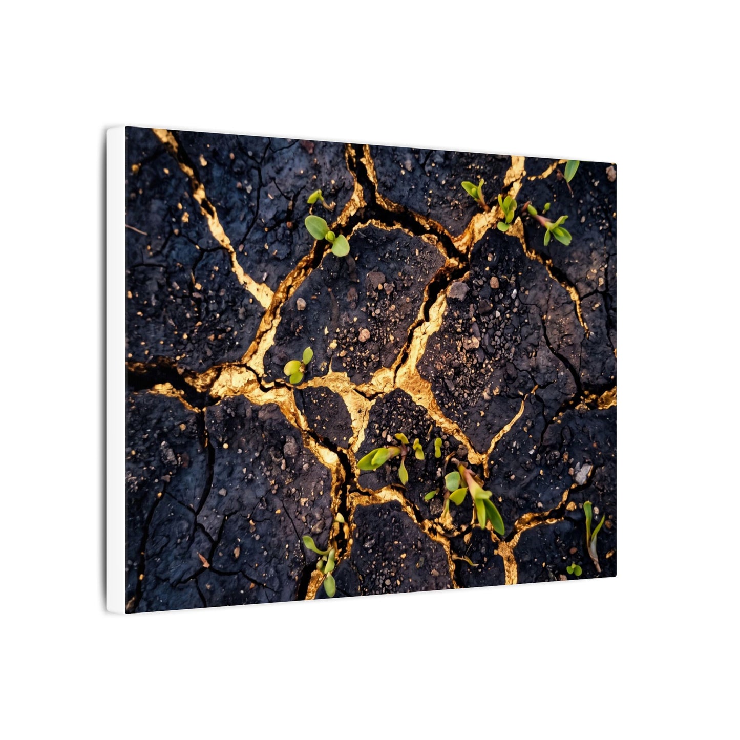 Spring Cracked Earth Crackle Gold Canvas Art | Healing Decor