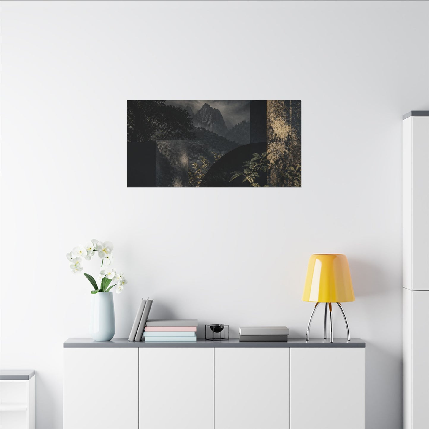 Mountain Mist Summer Canvas Art | Dark Japandi Atmospheric Design