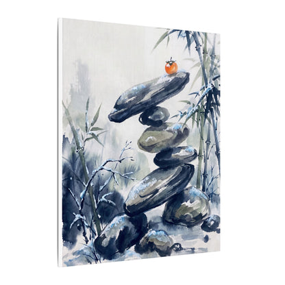 Zen River Stones in Moonlight | Sumi E Canvas Art