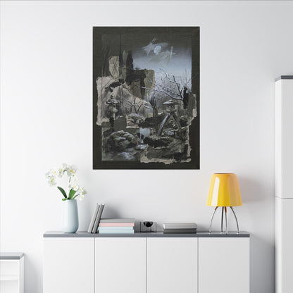 Winter Moonlit Garden Dark Texture Canvas Art | Moody Decor