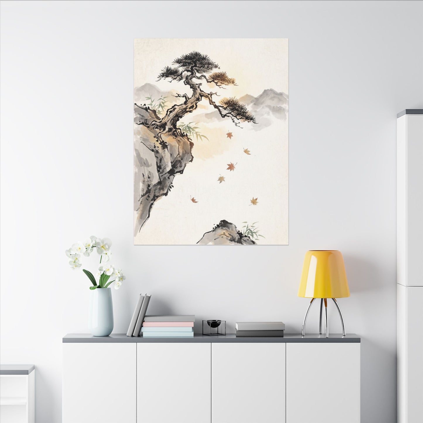Peaceful Pine Tree Canvas Art - Sumi E Zen