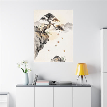 Peaceful Pine Tree Canvas Art - Sumi E Zen