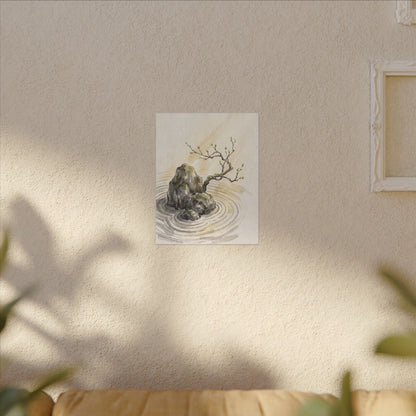 Serene Rock Garden Canvas Art - Sumi E Zen