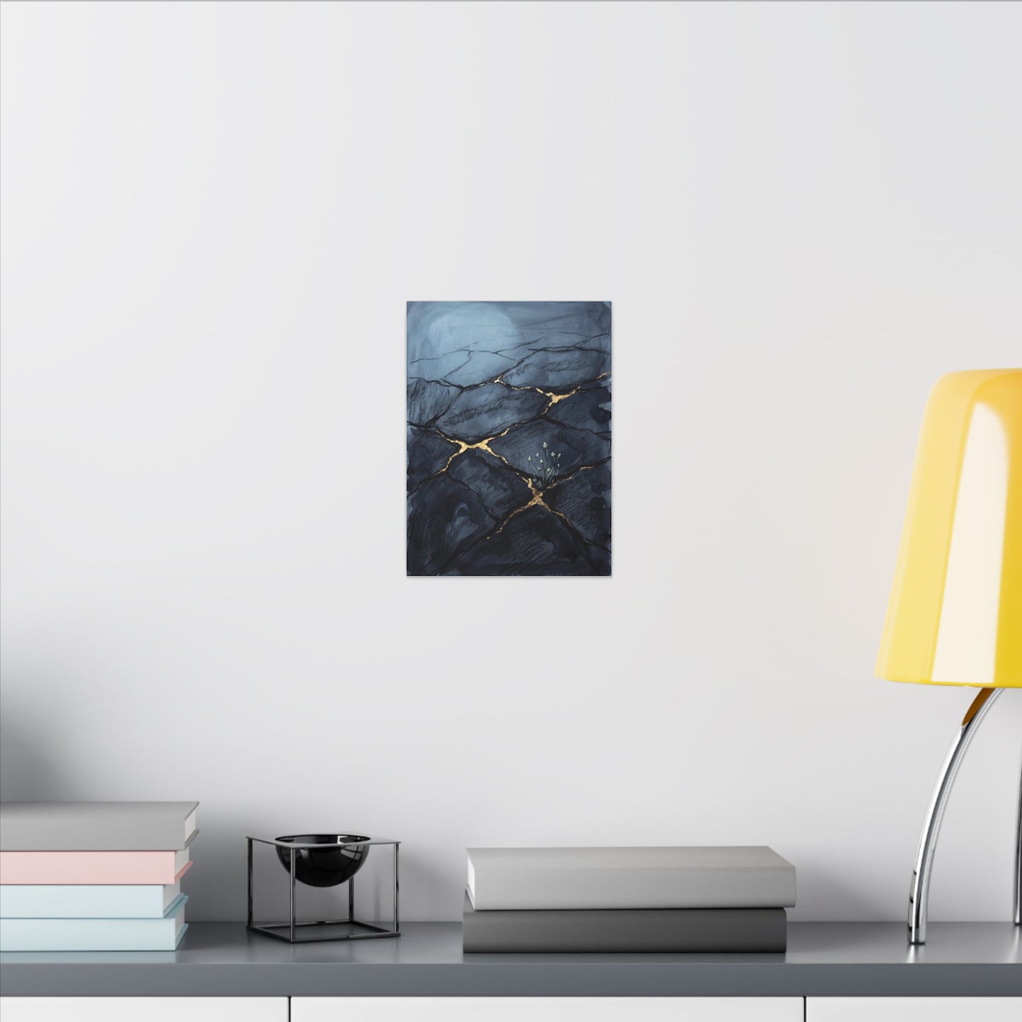 Mono No Aware Cracked Earth Canvas Art - Dark Japandi Charcoal Ink