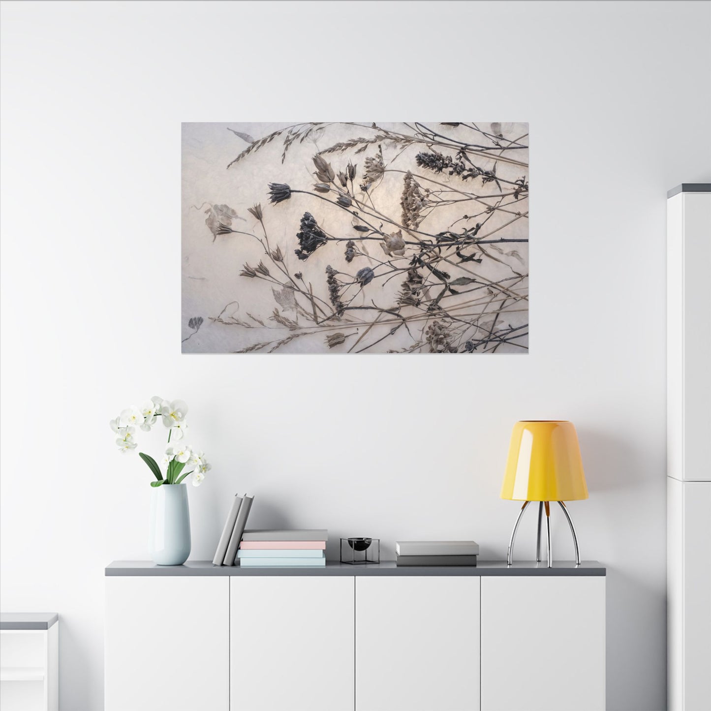 Elegant Dried Flowers Canvas Art - Japanese Pattern Japandi