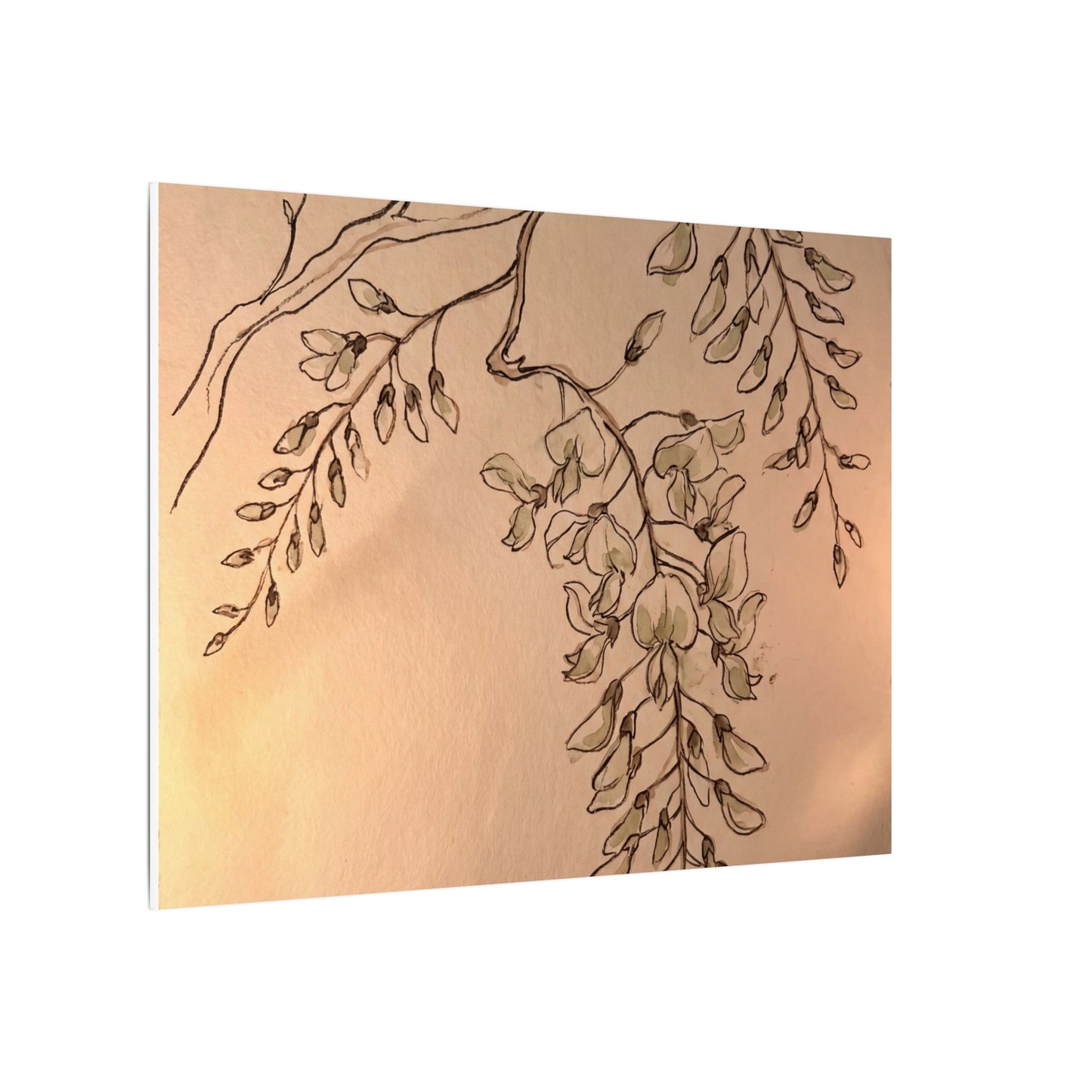 Japandi Wisteria in Candlelight | Minimal Line Canvas Art