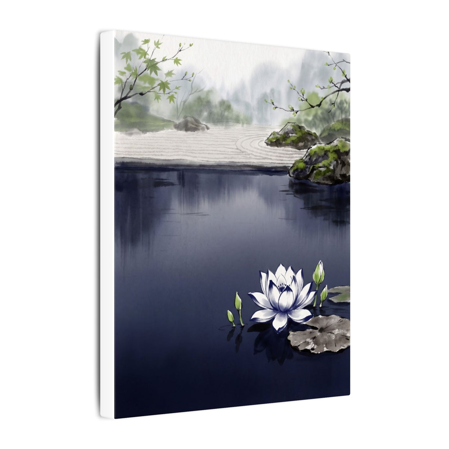 Lotus Flower Karesansui Canvas Art | Tranquil Zen Art