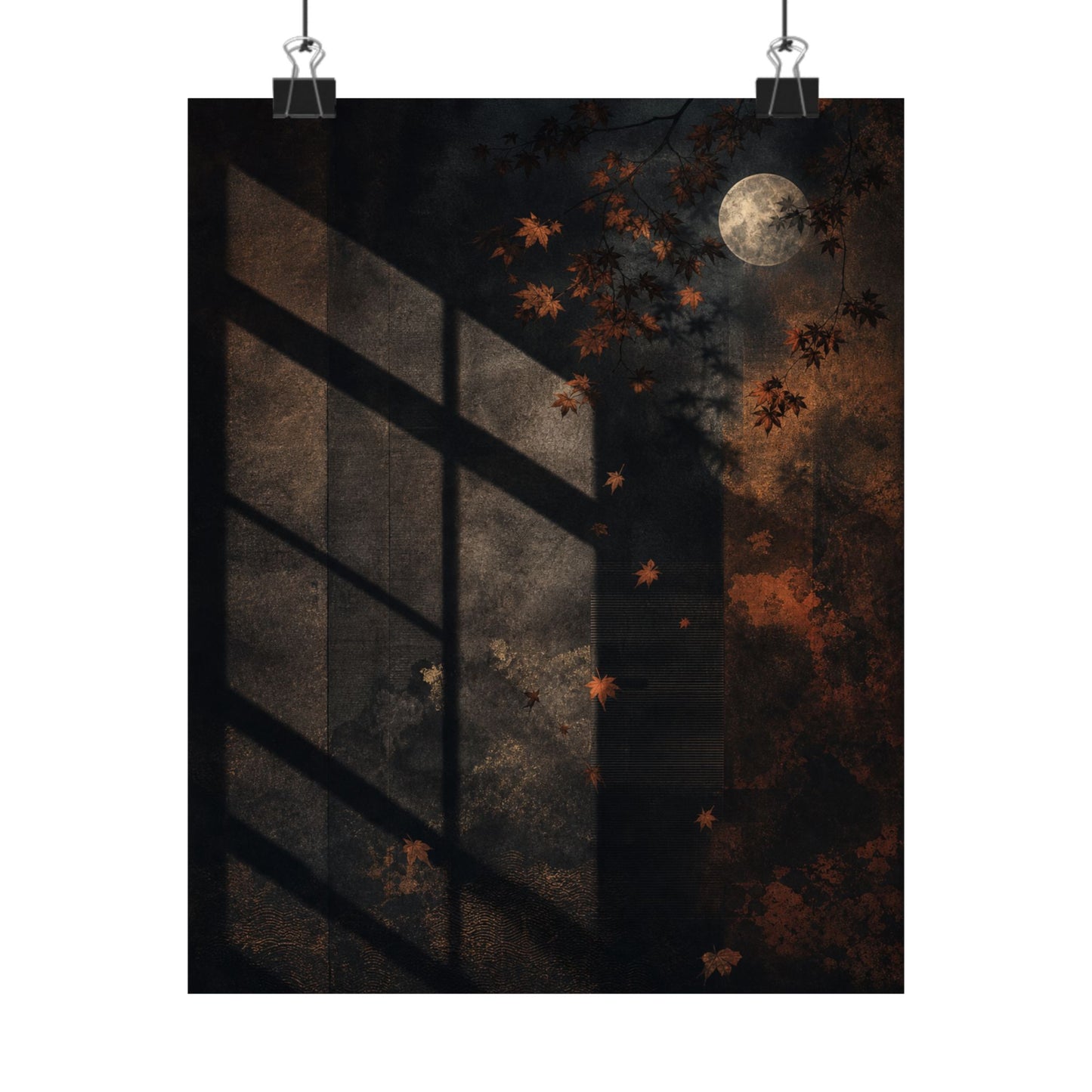 Shadow Play Autumn Wall Art Print | Dark Japandi Luxurious Design