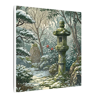 Stone Lantern Winter Canvas Art | Japandi Warm Design