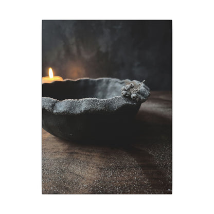 Ceramic Bowl Canvas Art | Winter Dark Japandi Shadow Zen Art